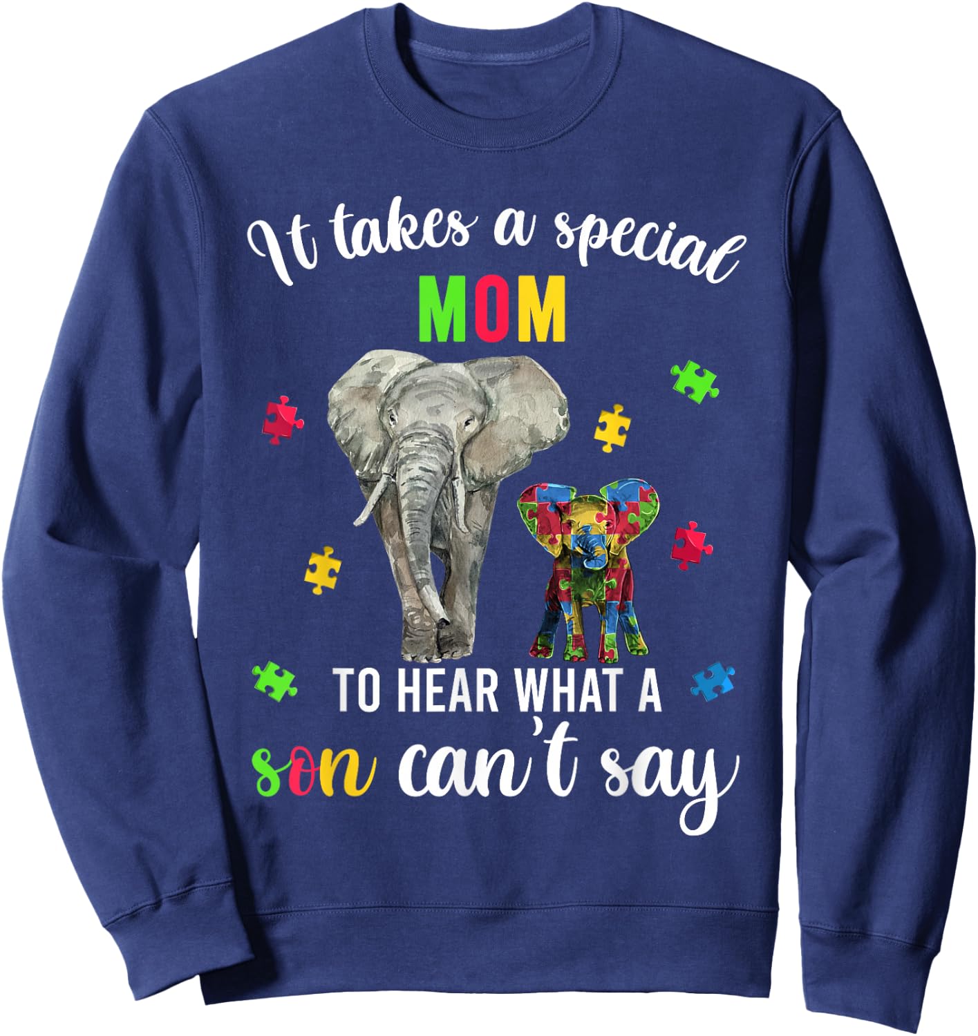 Autism Awareness Family Support Shirts, Autism Mom Elephants Sweatshirt - Sweatshirt | Navy