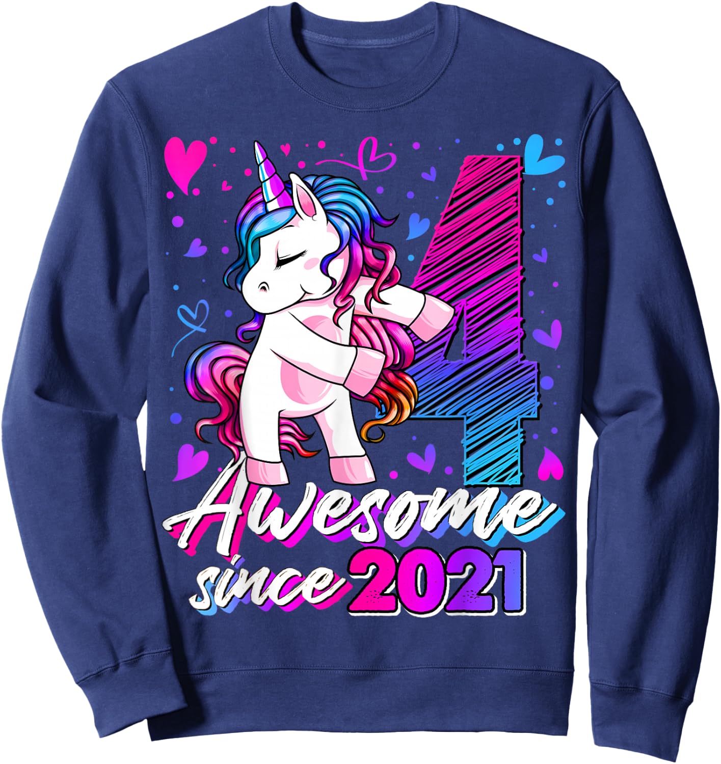 4 Year Old Unicorn Gifts For Girls 4th Birthday Girl Party Sweatshirt - Sweatshirt | Navy