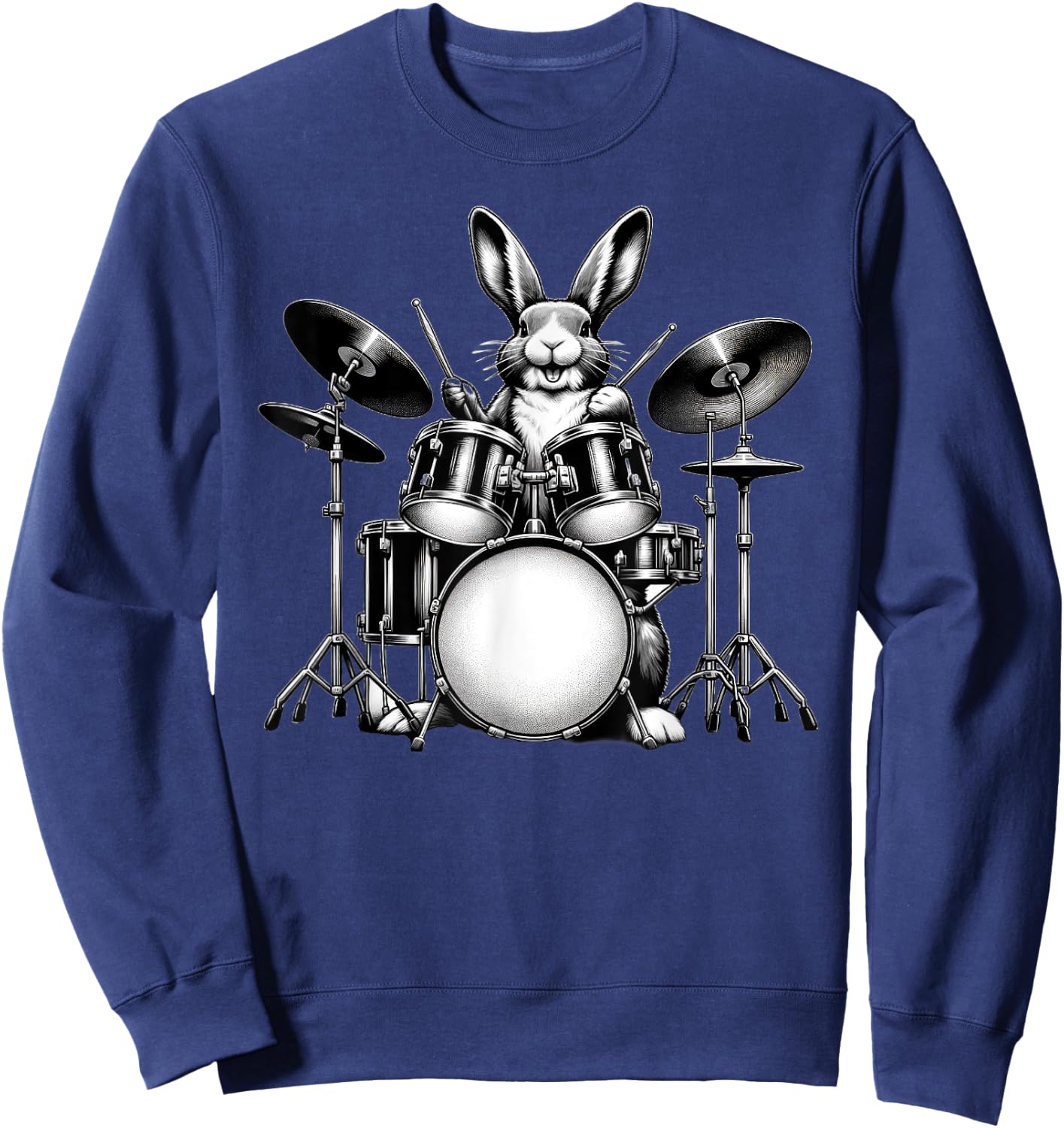 Cute Rabbit Bunny Playing Drums Rabbits Drummer Music Sweatshirt - Sweatshirt | Navy