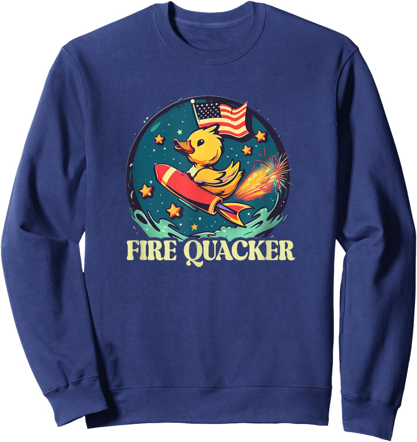 Funny Fireworks with Goose Duck - Fire Quacker Sweatshirt - Sweatshirt | Navy