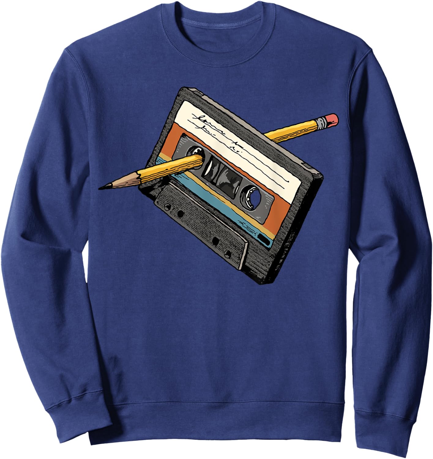 Rewind 80s Shirt Funny Rewind Cassette Pencil Vintage Sweatshirt - Sweatshirt | Navy
