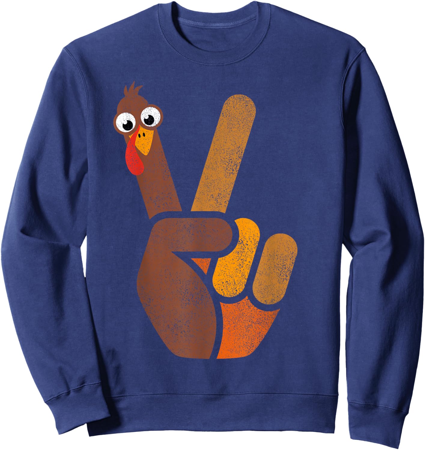 Peace Sign Turkey Shirt Kids Funny Thanksgiving Sweatshirt - Sweatshirt | Navy