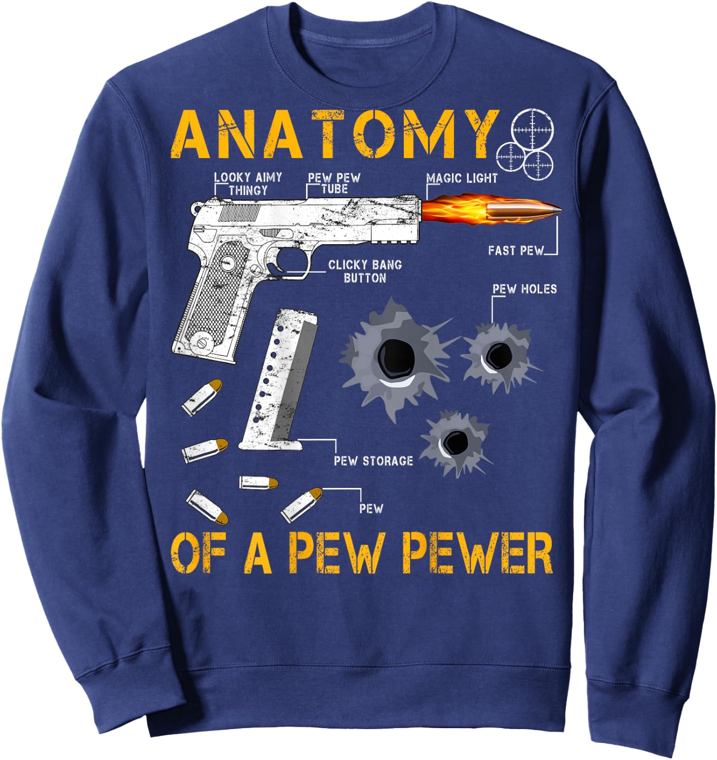 Anatomy Of A Pew Pewer | On Back | Triggernometry Gun Gift Sweatshirt - Sweatshirt | Navy