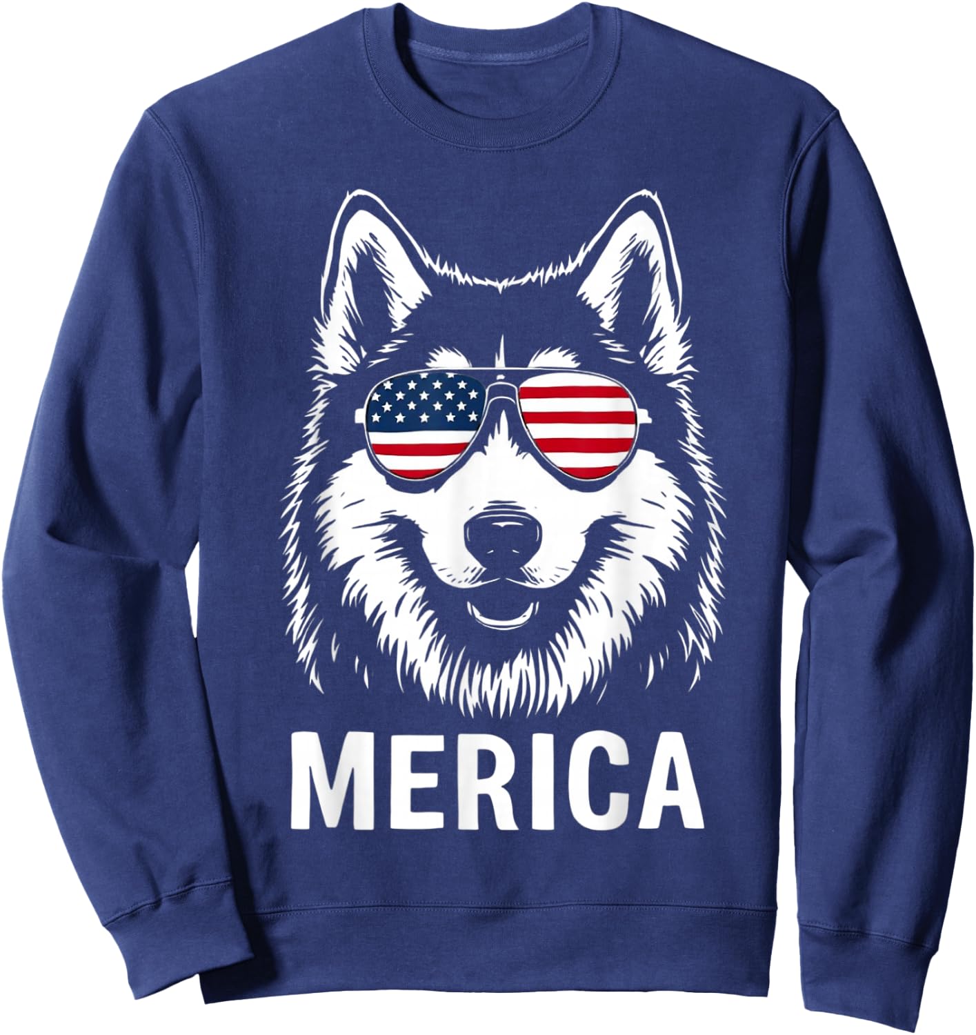 American Flag Merica husky dog 4th Of July kids women men Sweatshirt - Sweatshirt | Navy
