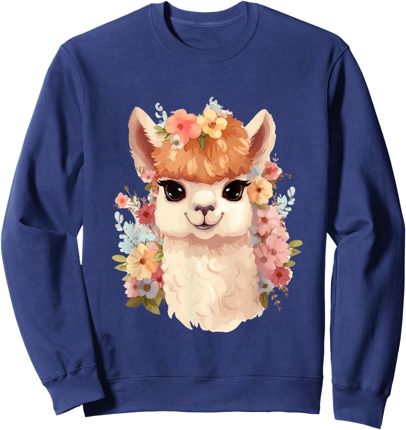 Alpaca with flowers, cute alpaca and llama Sweatshirt - Sweatshirt | Navy