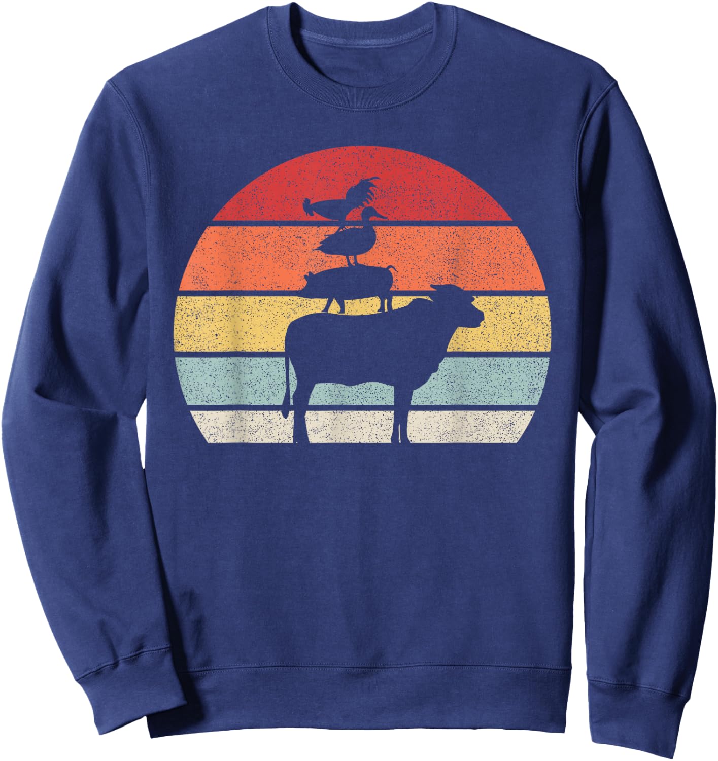 Retro Farm Animals Shirt Animal Lover Cow Pig Duck & Chicken Sweatshirt - Sweatshirt | Navy