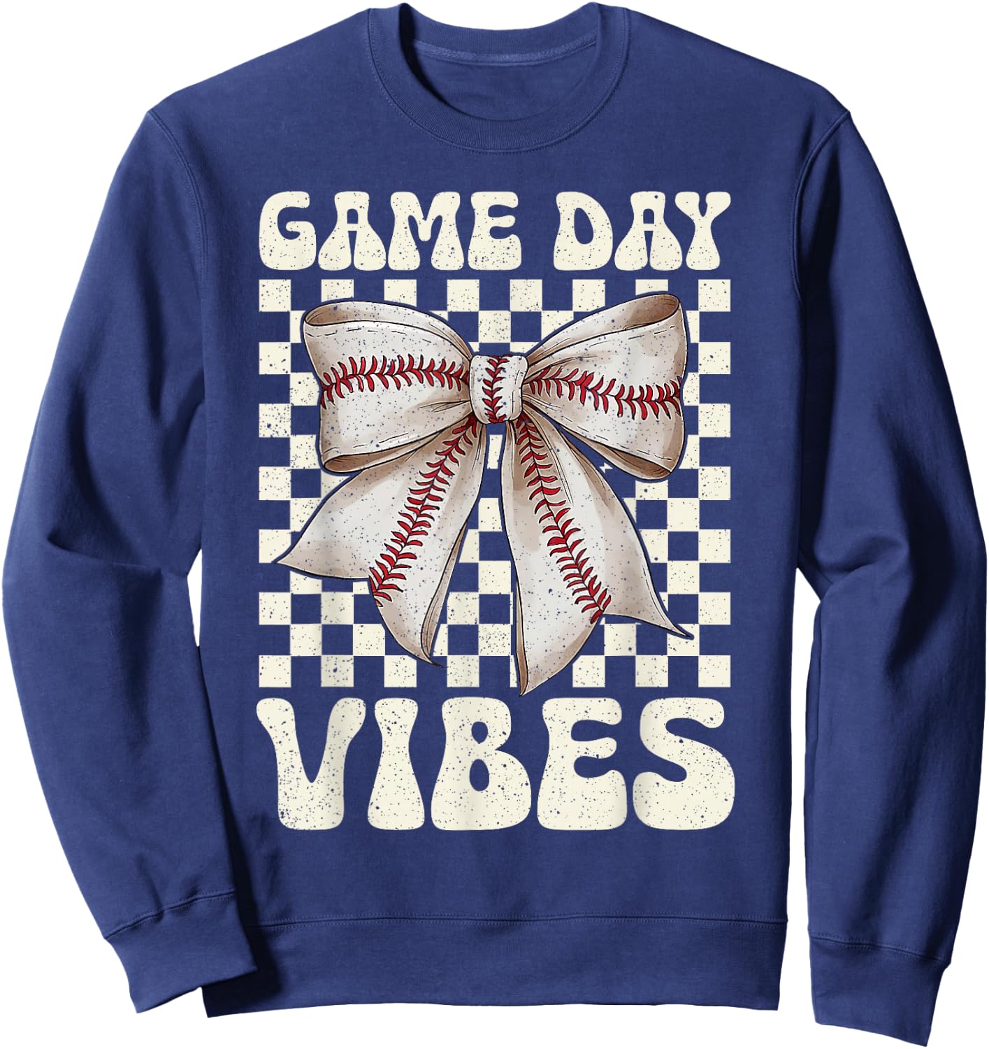Coquette Bow Baseball Game Day Vibes Groovy Women Kids Sweatshirt - Sweatshirt | Navy