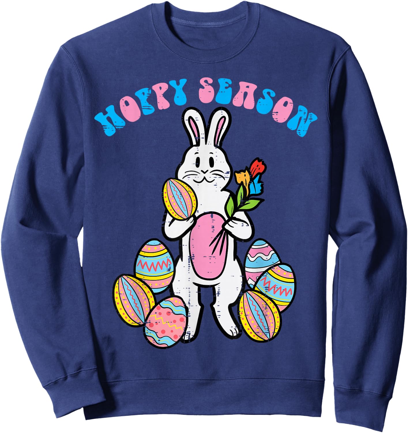Hoppy Season Easter Bunny Egg Rose Men Boys Kids Teens Youth Sweatshirt - Sweatshirt | Navy