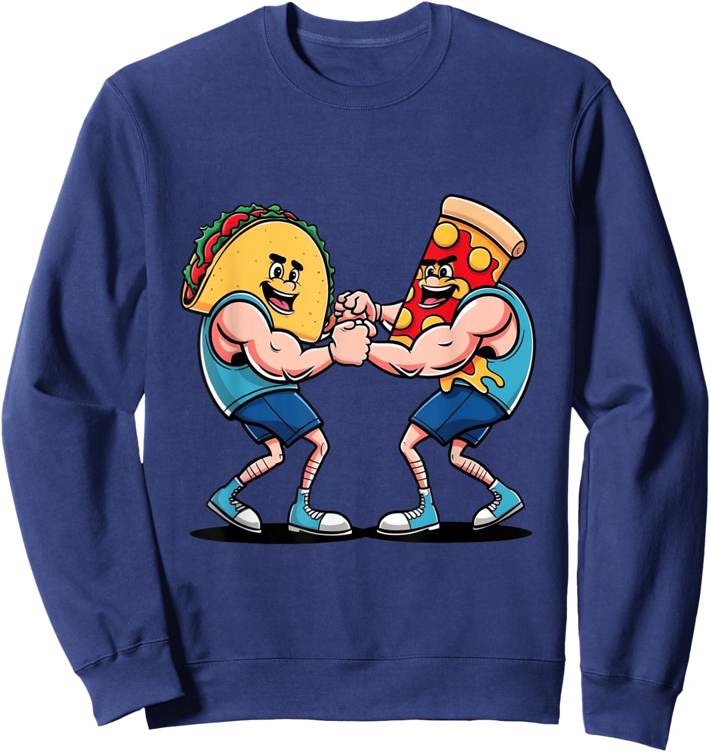 Taco Versus Pizza Anthropomorphic Arm Wrestling Sweatshirt - Sweatshirt | Navy