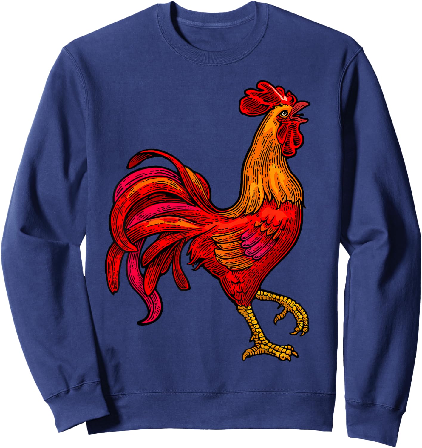 Red Rooster Graphic Vintage Chicken Farmer Sweatshirt - Sweatshirt | Navy