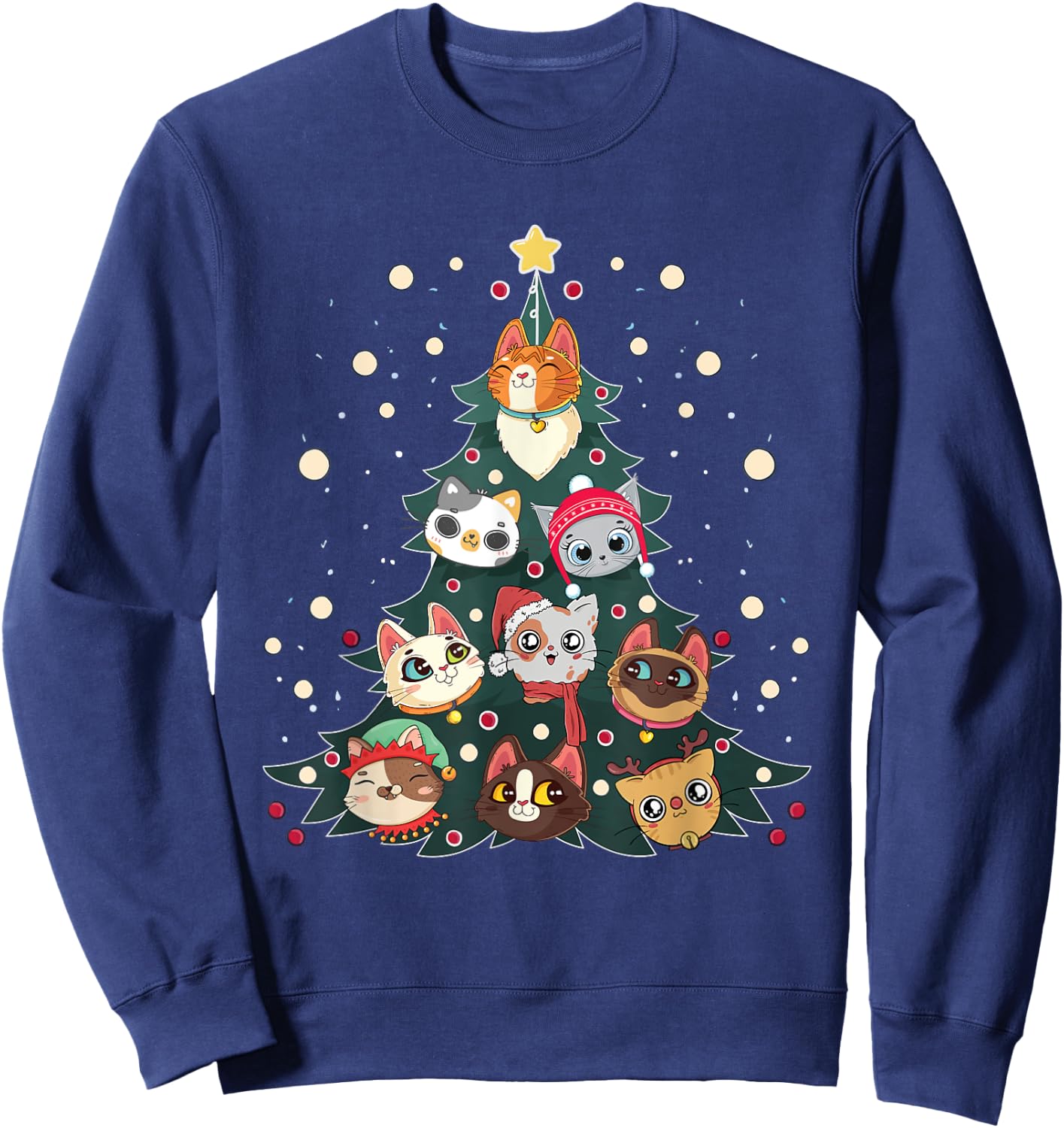 Merry Catmas Funny Christmas Tree, Cats Xmas Meow Christmas Sweatshirt - Sweatshirt | Navy