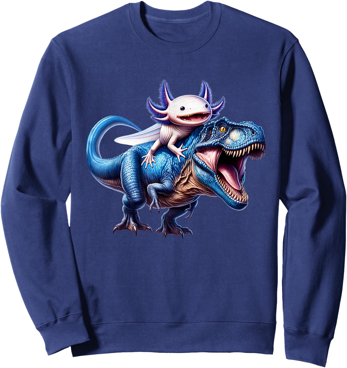 Axolotl Riding T-Rex Dinosaur Lover Sweatshirt - Sweatshirt | Navy