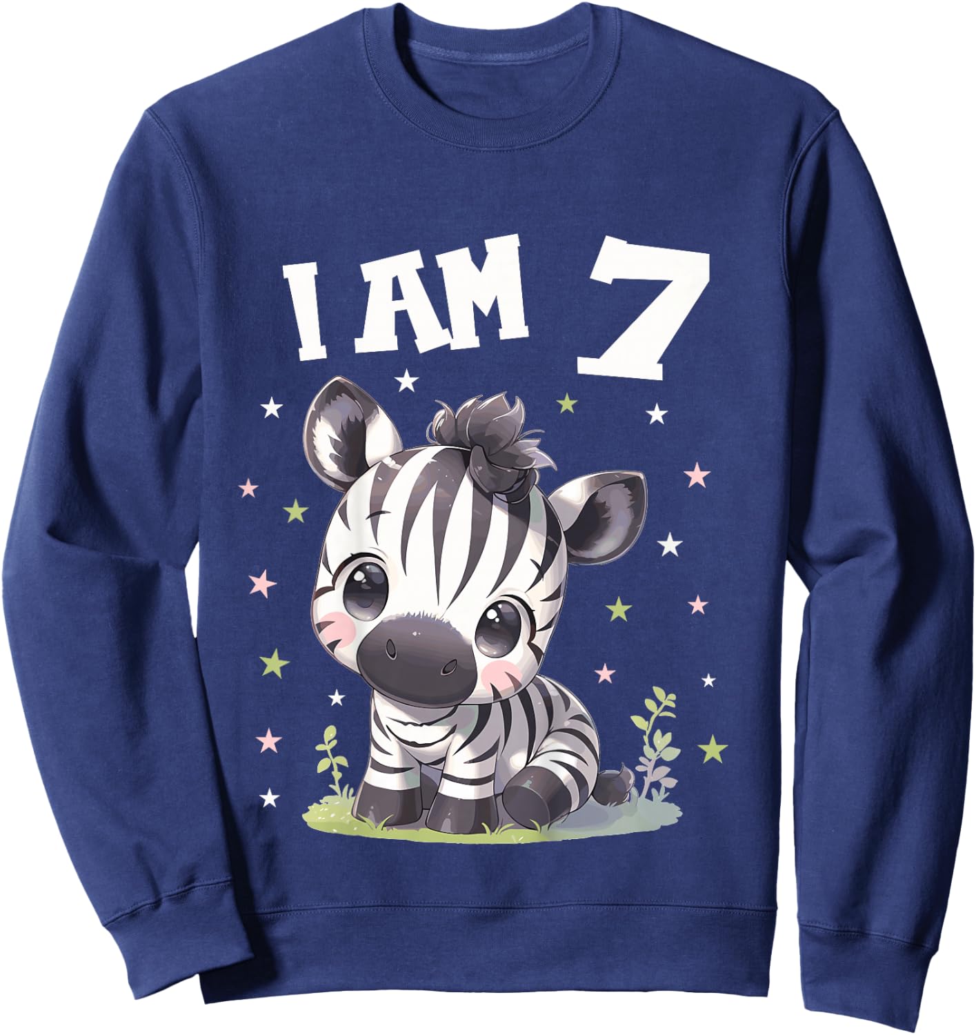 Kids 7 Years old 7 birthday Zebras Boy Girl Zebra Sweatshirt - Sweatshirt | Navy