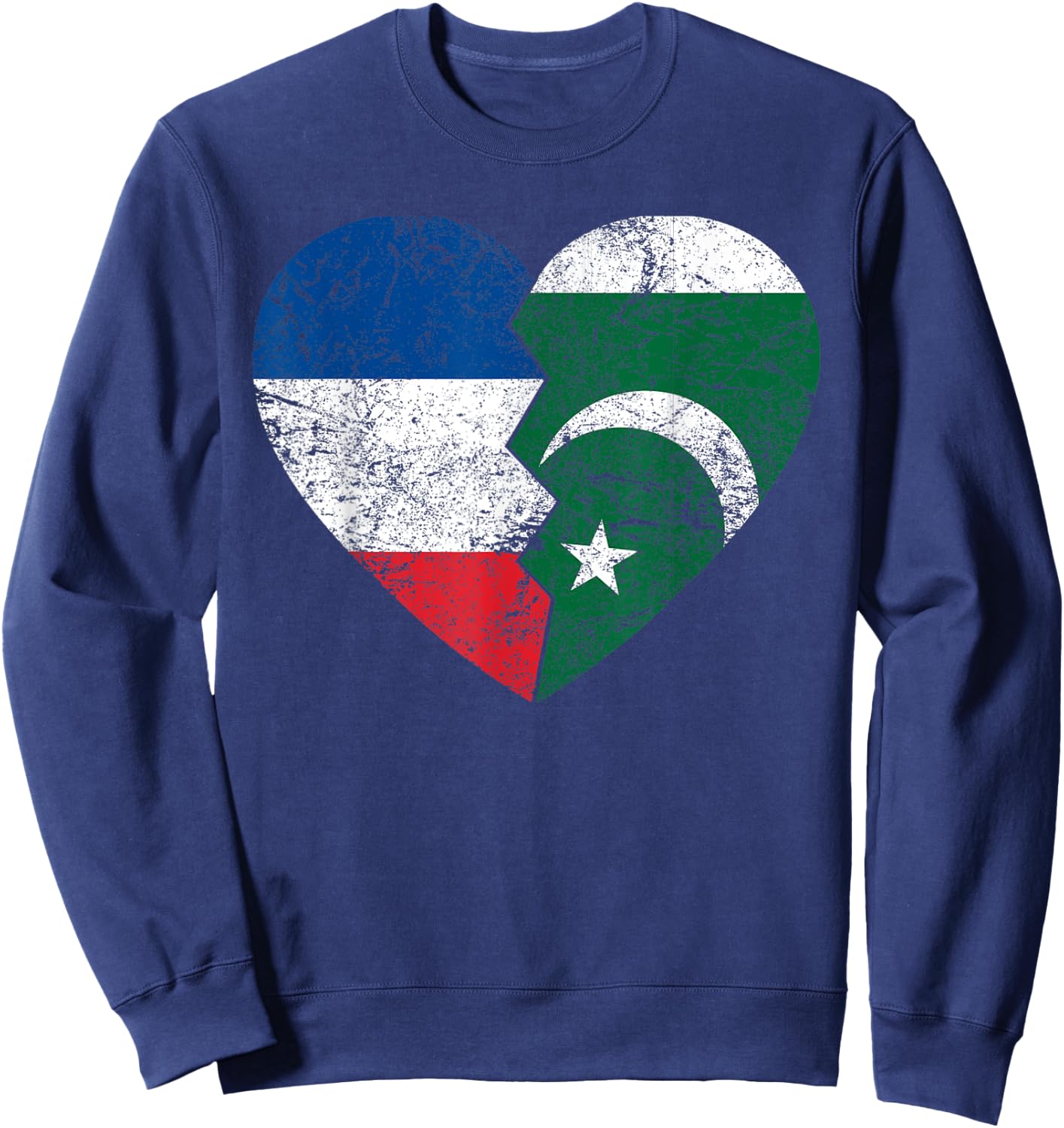 French Pakistani Heart Flag | France Pakistan Roots Vintage , Black, S Sweatshirt - Sweatshirt | Navy