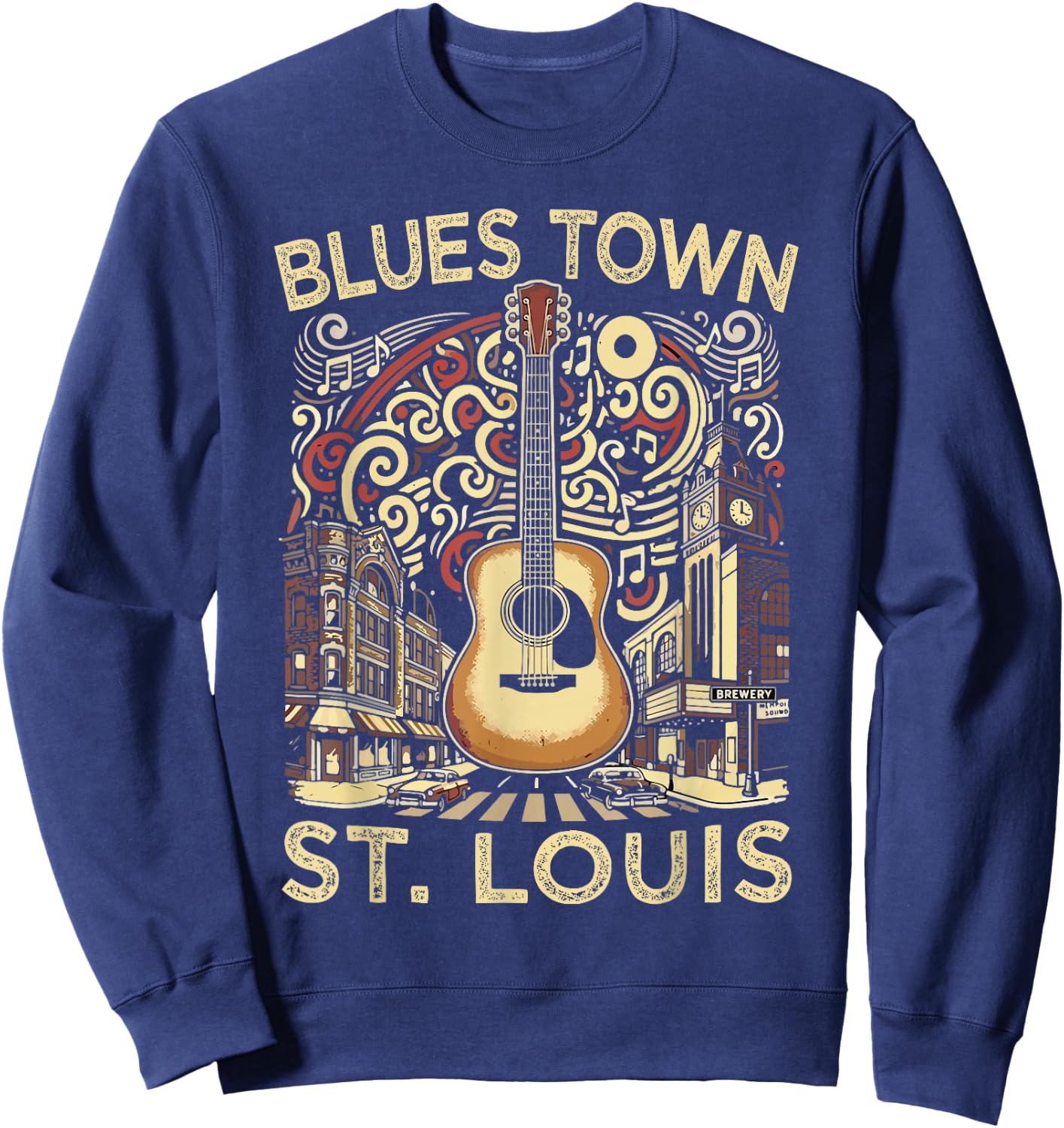 Blues Town St Louis Souvenir Men Guitar Music St Louis Sweatshirt - Sweatshirt | Navy