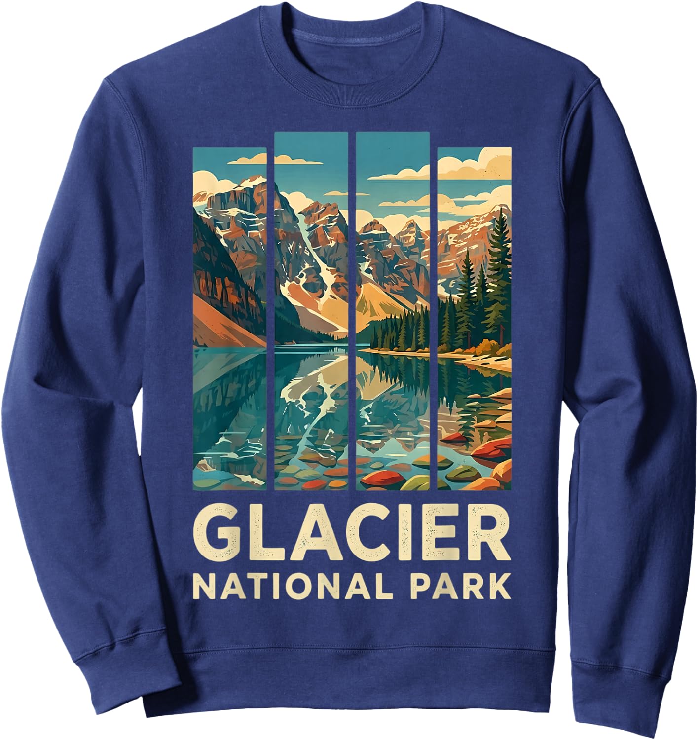 Glacier National Park Mountain Lake Reflection Sweatshirt - Sweatshirt | Navy