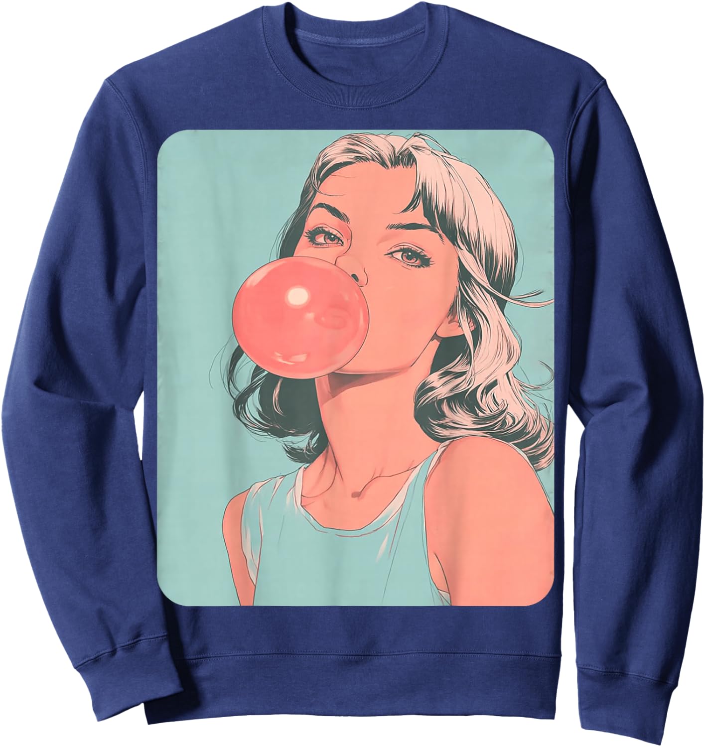 Cute Girl Pink Bubble Gum Anime Women's Female Sweatshirt - Sweatshirt | Navy