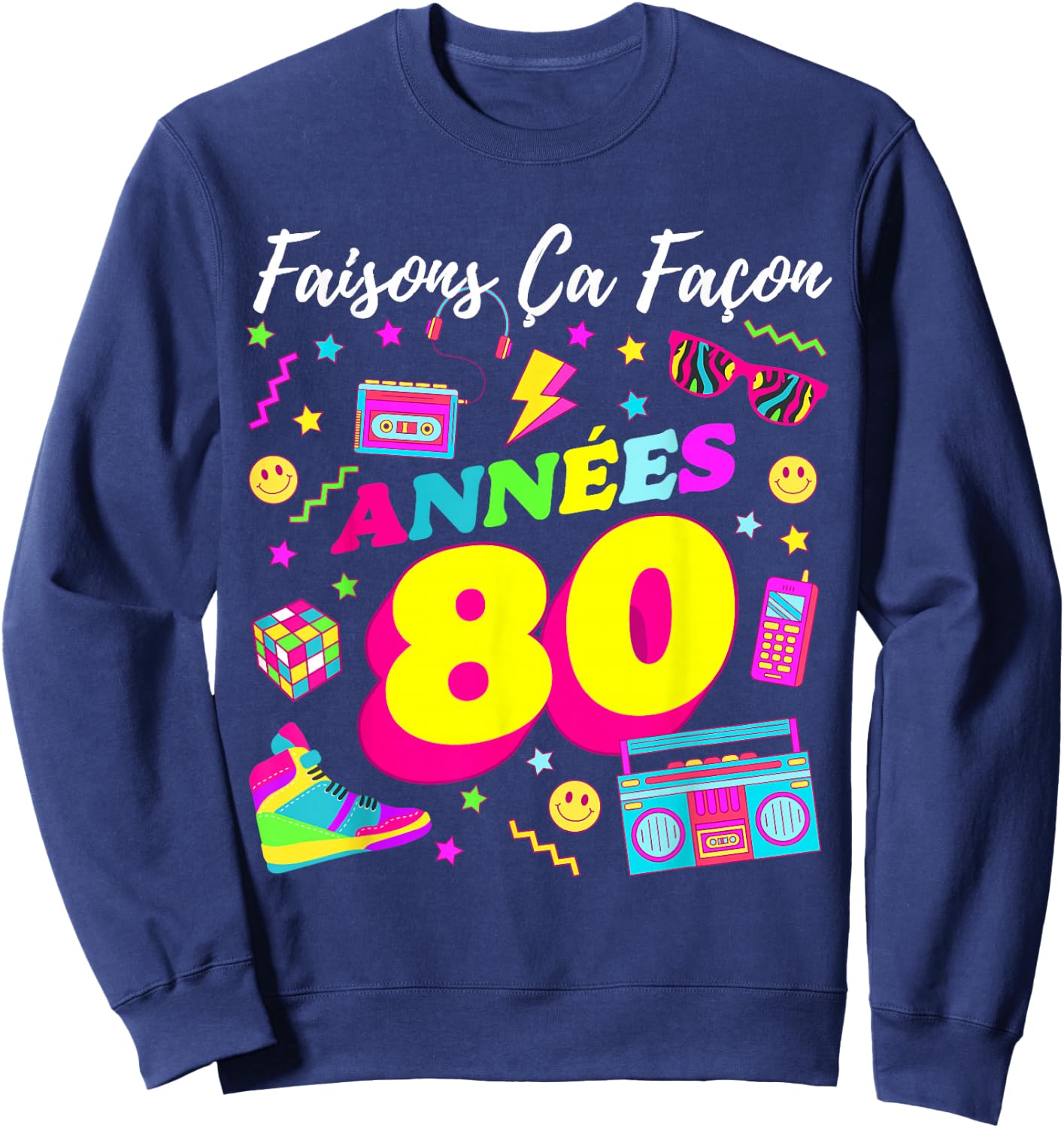 Party 80s Birthday Party 80s Retro Style , Black, S Sweatshirt - Sweatshirt | Navy