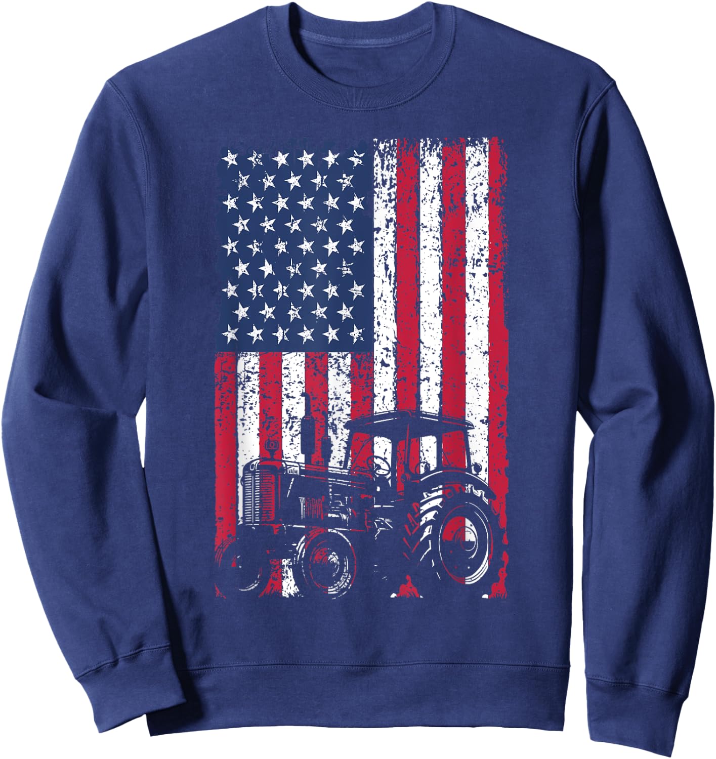 Patriotic Tractor American Flag Farm Tractor Proud Farmer Sweatshirt - Sweatshirt | Navy