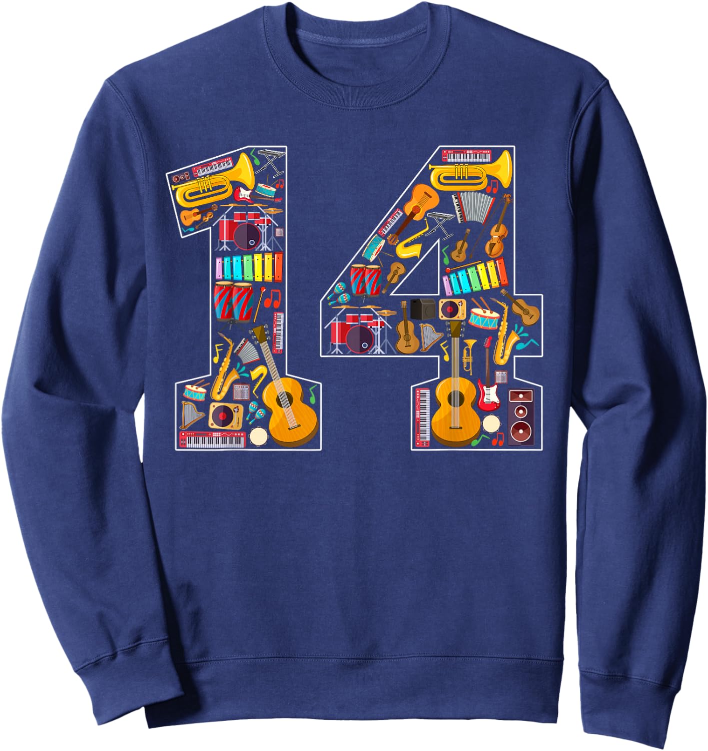 14th Birthday Musical Instruments Theme 14 Year Old Party Sweatshirt - Sweatshirt | Navy