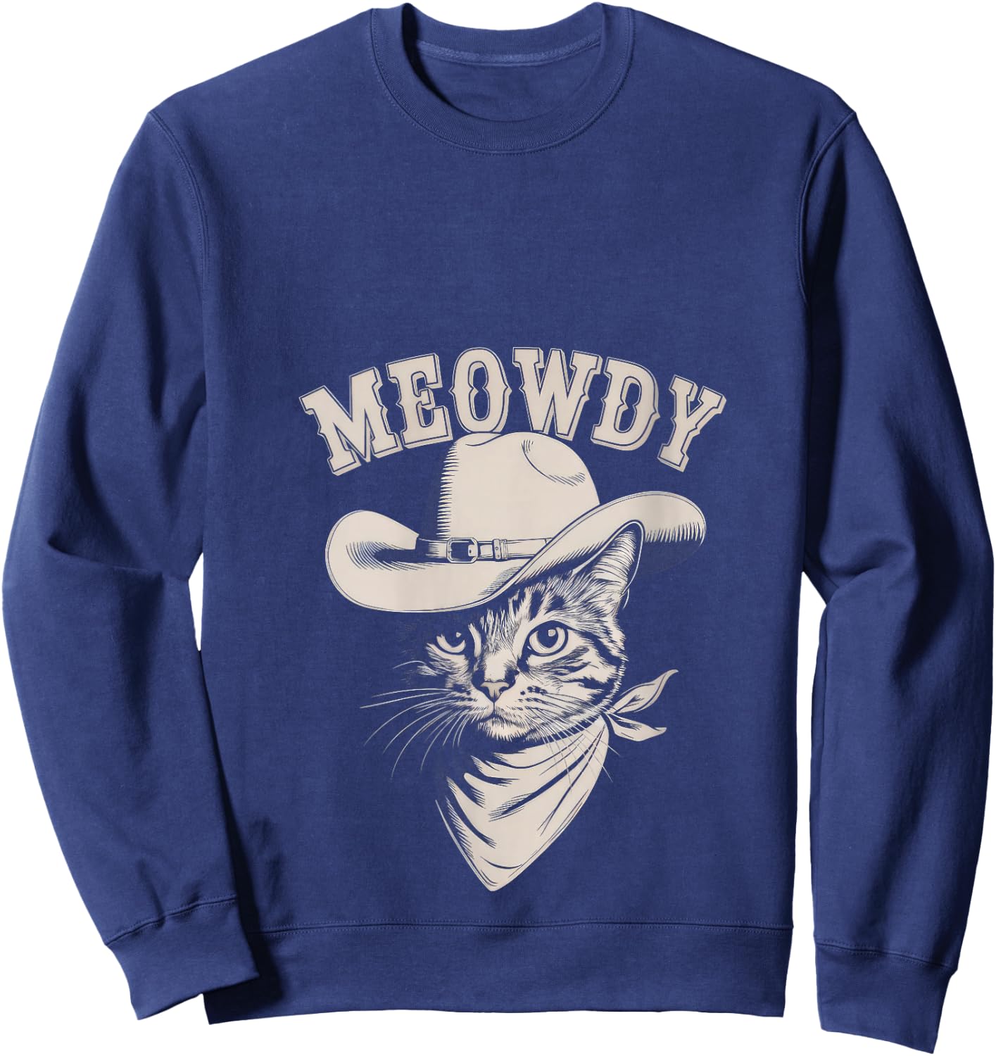 Meowdy Cat Funny Cowboy Western Graphic Cat Lady Cat Dad V-Neck Sweatshirt - Sweatshirt | Navy