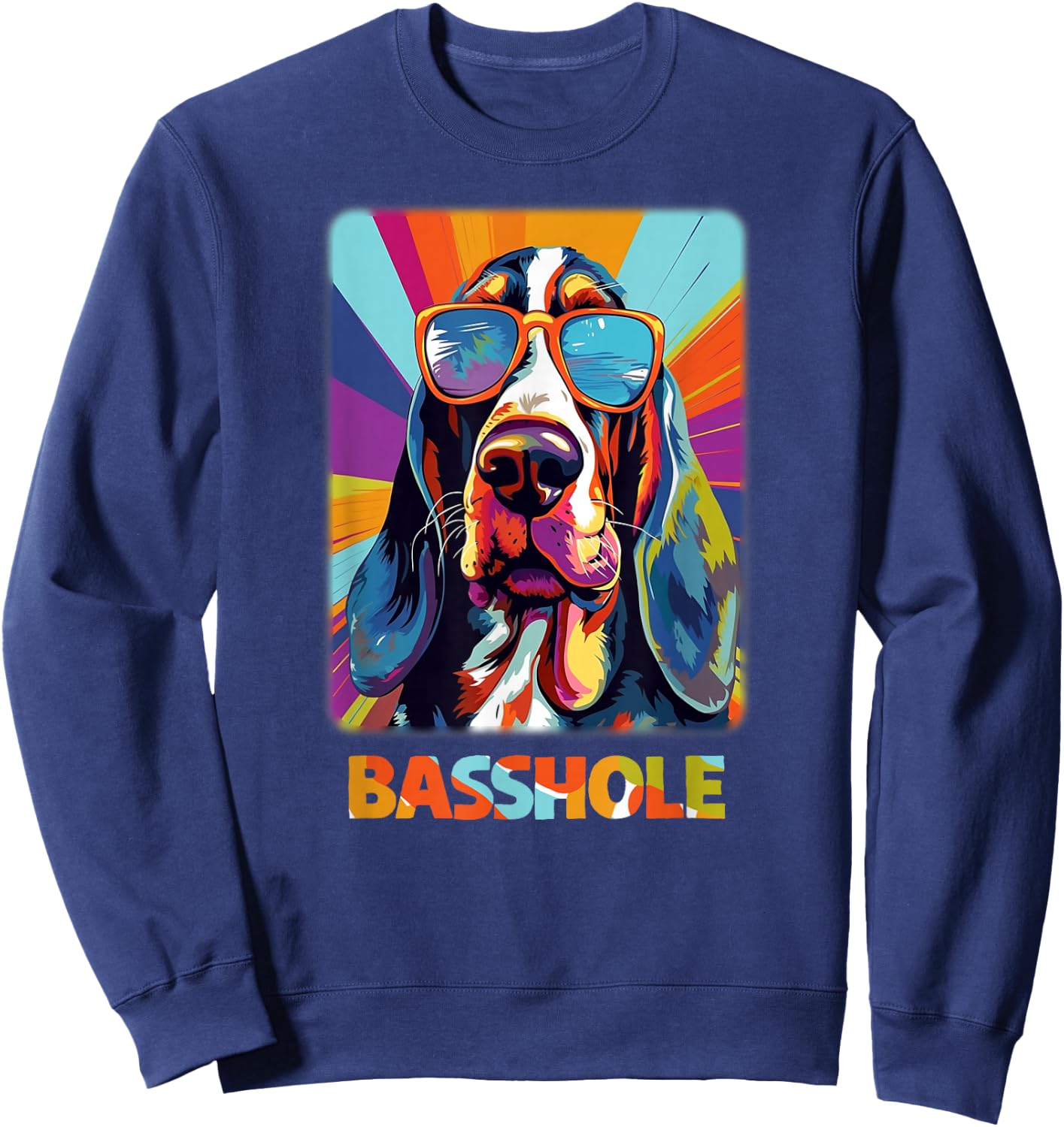 Mom & Dad of a Basshole - Basset Hound with Glasses -Adults Black Short Sleeve Sweatshirt - Sweatshirt | Navy