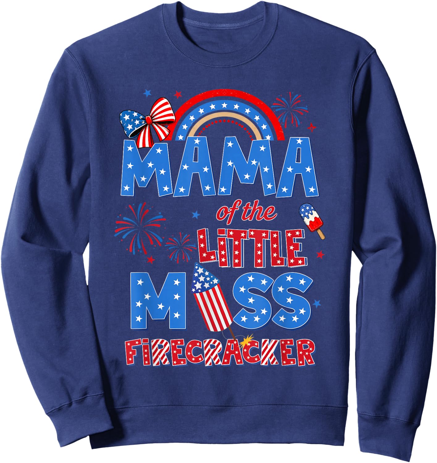 Mama of the Little Miss Firecracker Birthday 4th of July Sweatshirt - Sweatshirt | Navy