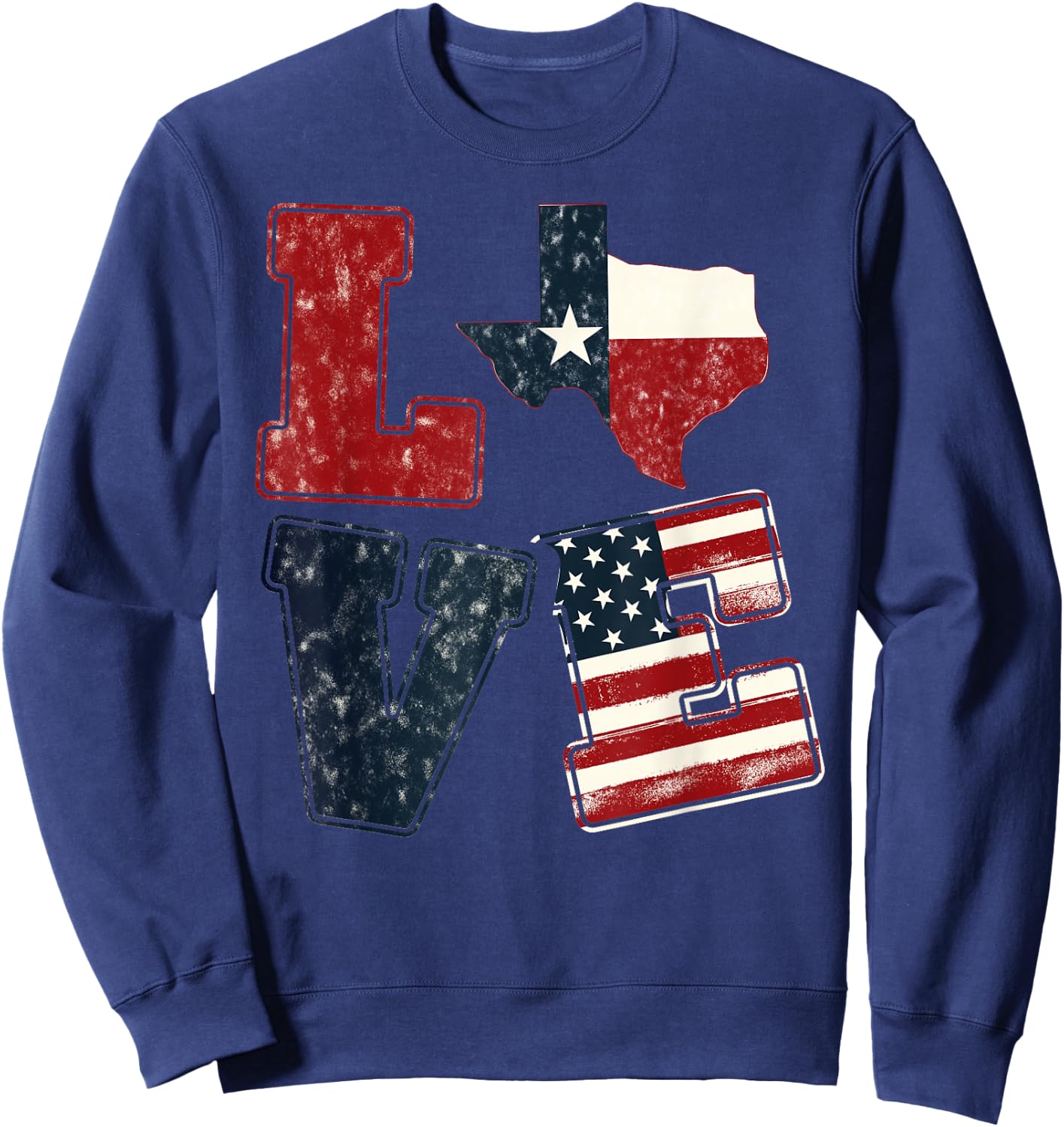 Distressed Retro TX 4th July American Flag I Love Texas Flag Sweatshirt - Sweatshirt | Navy