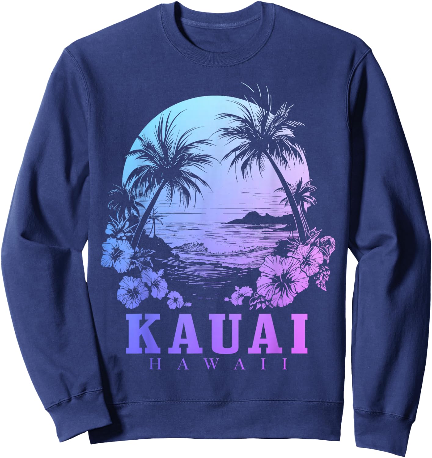 Kauai Hawaii Hawaiian Hibiscus Flowers Surfer Souvenir Sweatshirt - Sweatshirt | Navy