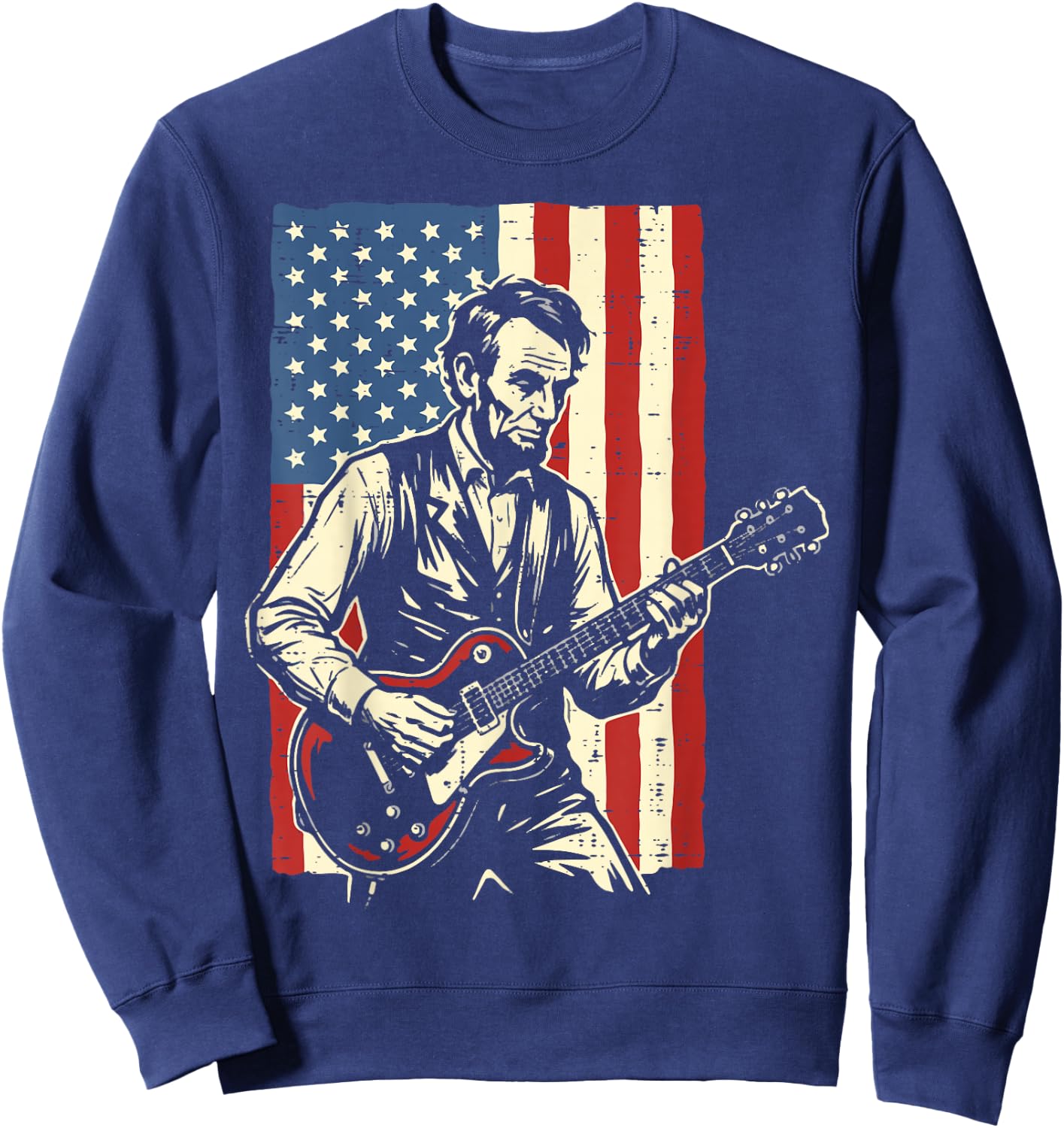 4th of July Lincoln Guitar US Flag Patriotic Men Boys Kids Sweatshirt - Sweatshirt | Navy