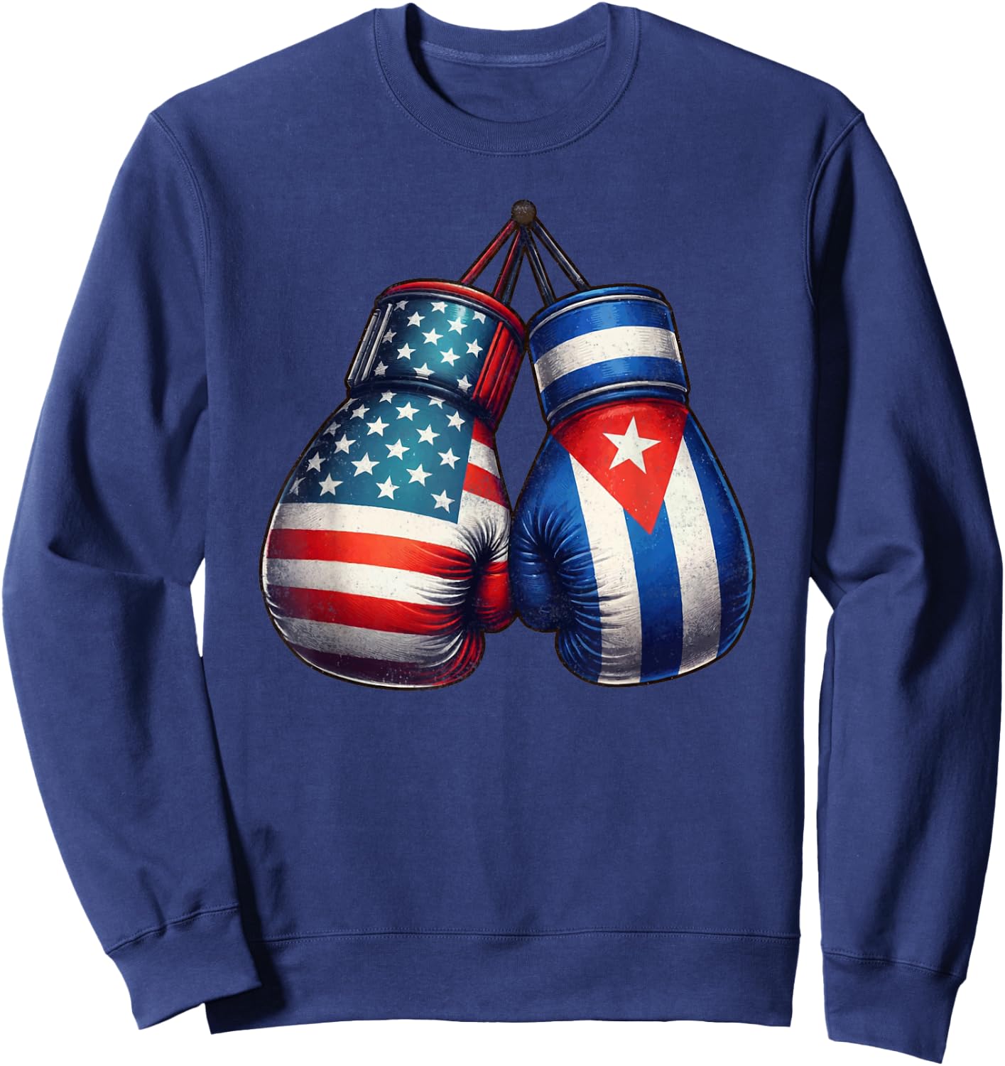 Vintage Cuba Boxing Gloves American USA Cuban Flag Boxer Sweatshirt - Sweatshirt | Navy
