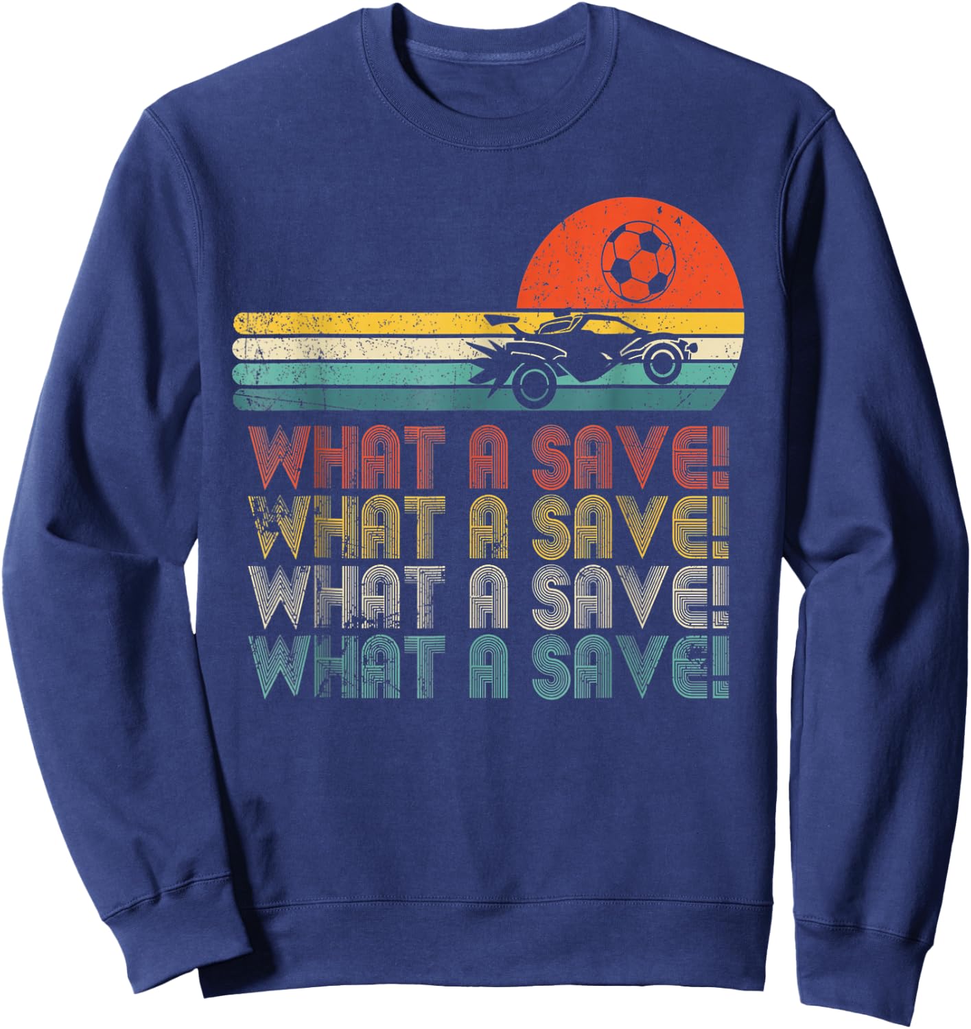 What a save Vintage Retro Rocket Soccer Car Sweatshirt - Sweatshirt | Navy