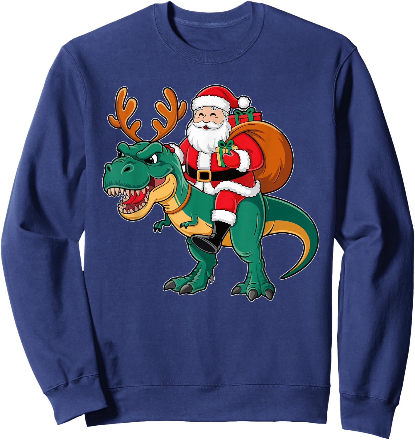 Funny Christmas Santa Riding Trex Kids Christmas Boys Sweatshirt - Sweatshirt | Navy