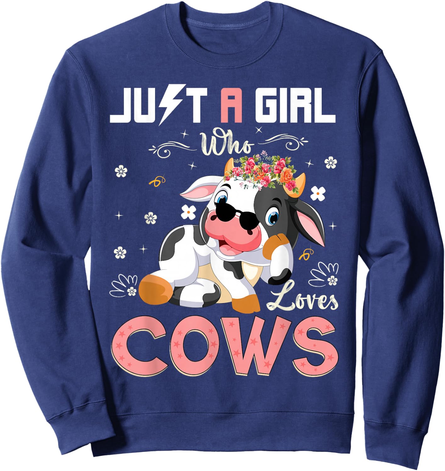 Just A Girl Who Loves Cows Cute Strawberry Cow Cowgirl Print Sweatshirt - Sweatshirt | Navy