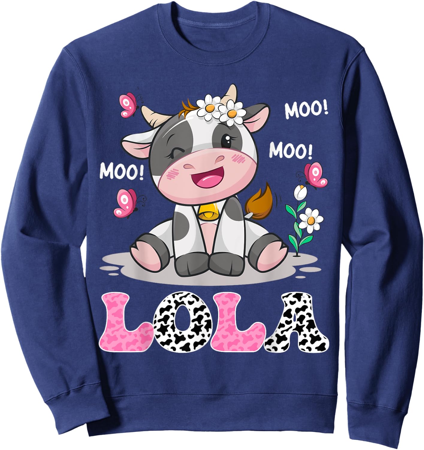 Lola Cute Cow Moo Moo Farmer Birthday Family Matching Sweatshirt - Sweatshirt | Navy