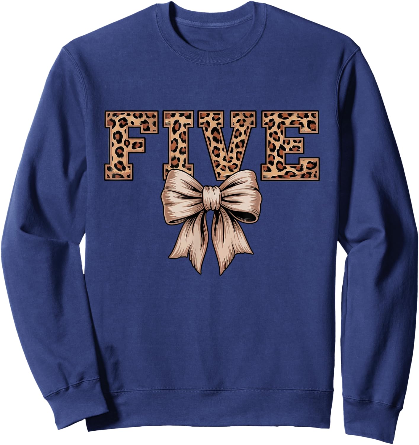 Birthday Girl Leopard Coquette Bow Chic 5 Year Old Sweatshirt - Sweatshirt | Navy