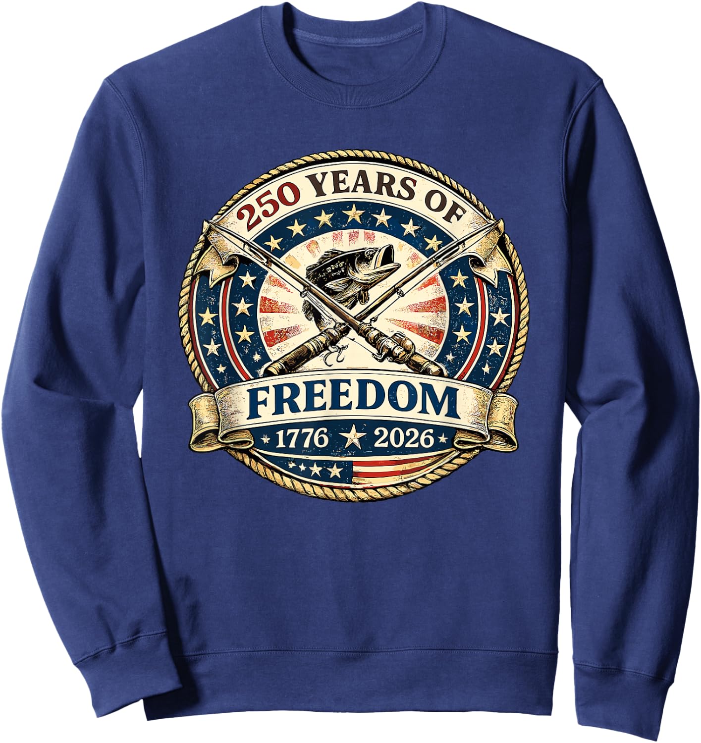 Patriotic Bass Fishing Reels 250 Years of Freedom Fishing Sweatshirt - Sweatshirt | Navy