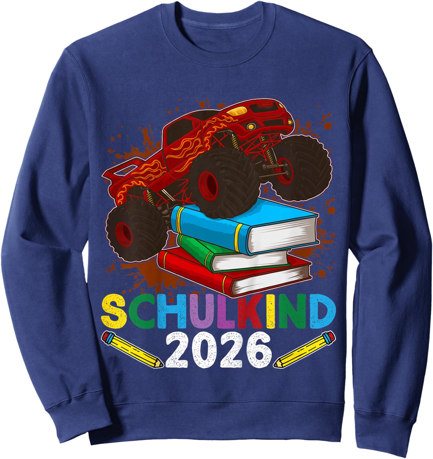 Schulkind 2026 Monstertruck Cooles Buntes Jungen Einschulung Sweatshirt - Sweatshirt | Navy