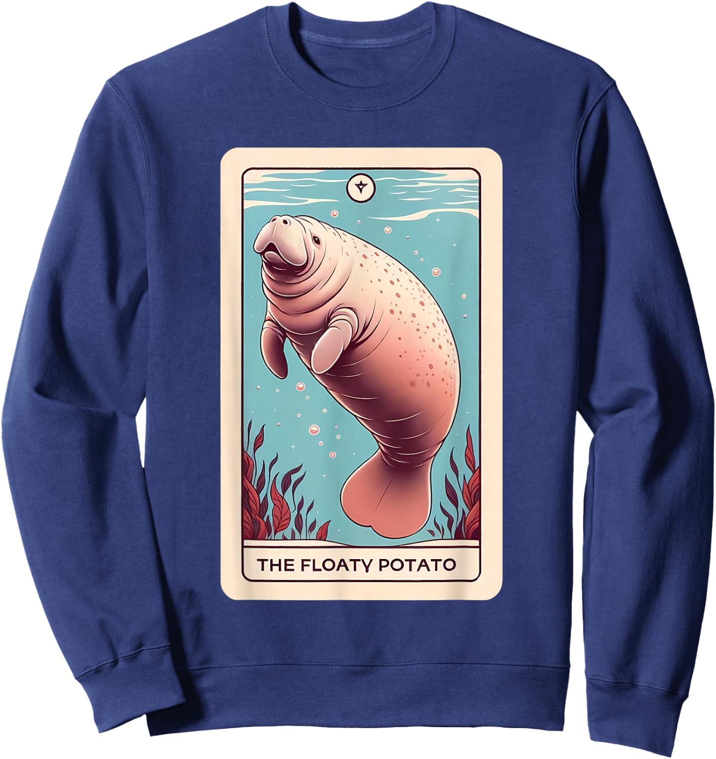 Manatee "Floaty Potato" Funny Tarot Card Sweatshirt - Sweatshirt | Navy