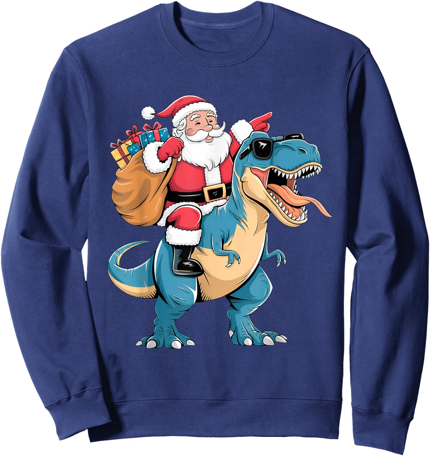 Santa Riding Dinosaur T rex Christmas Boys Men Girls Squad Sweatshirt - Sweatshirt | Navy
