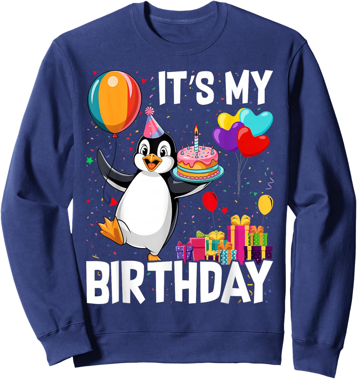 Penguin Birthday Balloons Kids Birthday Party Cute Penguin Sweatshirt - Sweatshirt | Navy