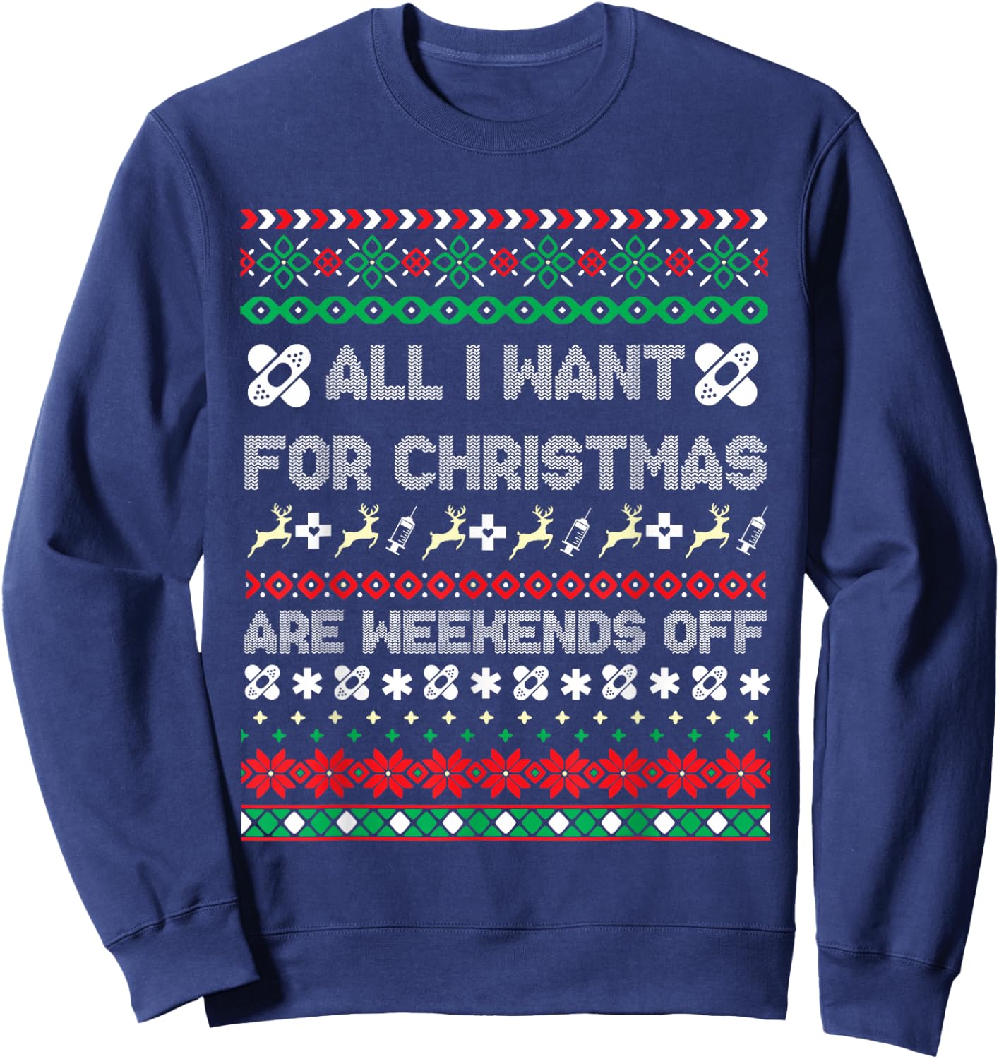 Christmas Nurse Ugly Christmas Sweater Sweatshirt - Sweatshirt | Navy