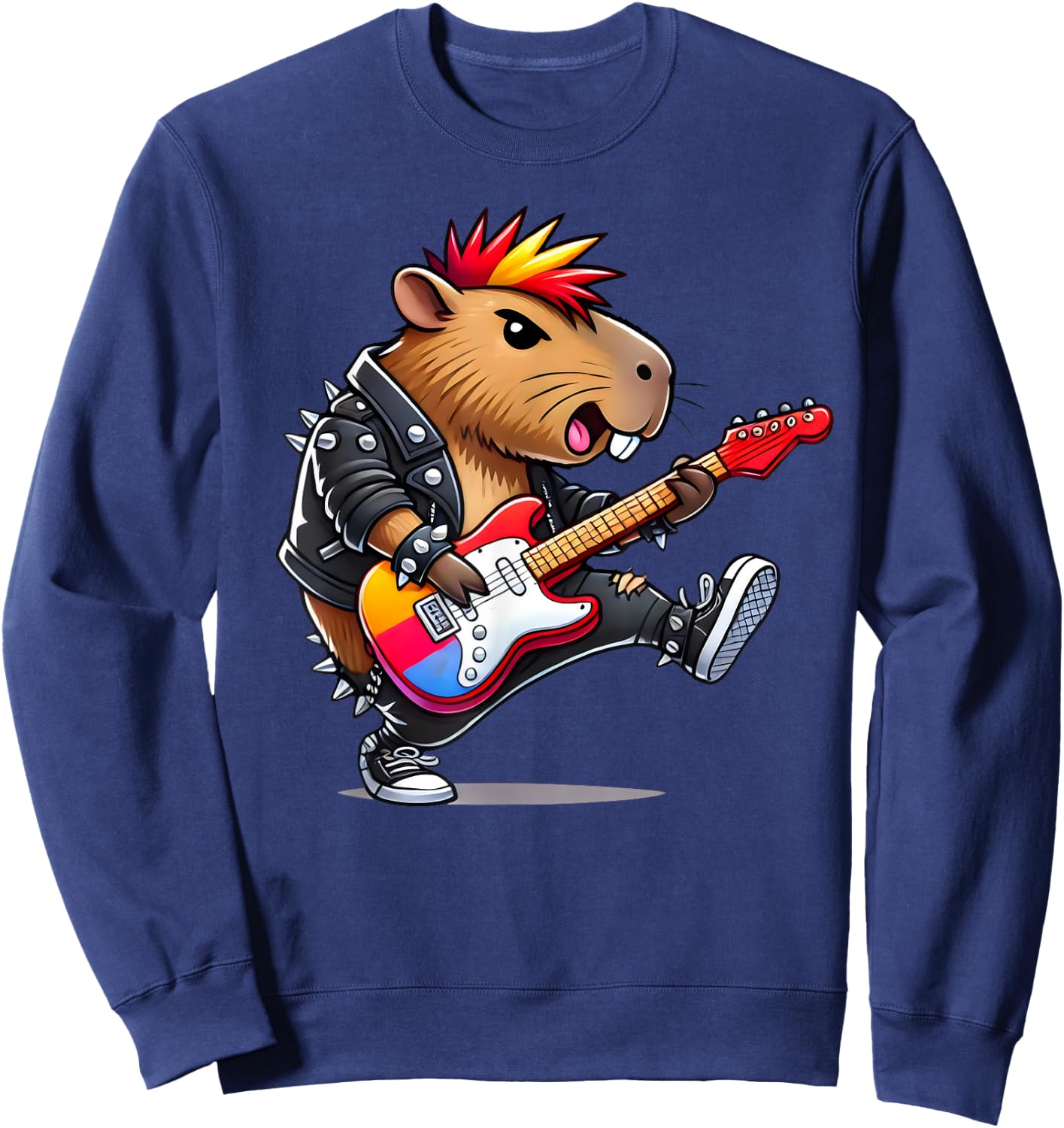 Cute Punk Capybara, Rock'n Roll Goth Capibara, Guitar Band Sweatshirt - Sweatshirt | Navy