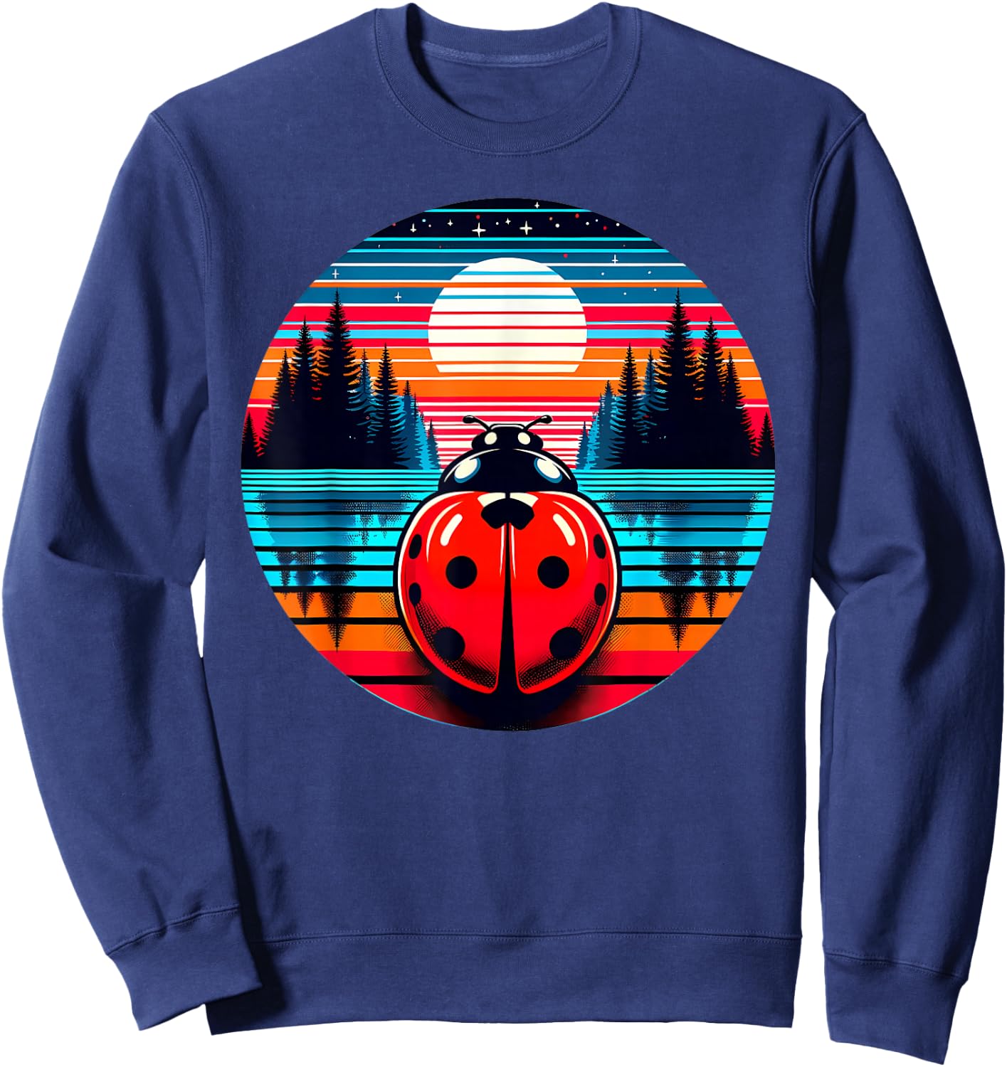 Ladybug Insect Sunset Retro Style Vintage 80s 70s Sweatshirt - Sweatshirt | Navy