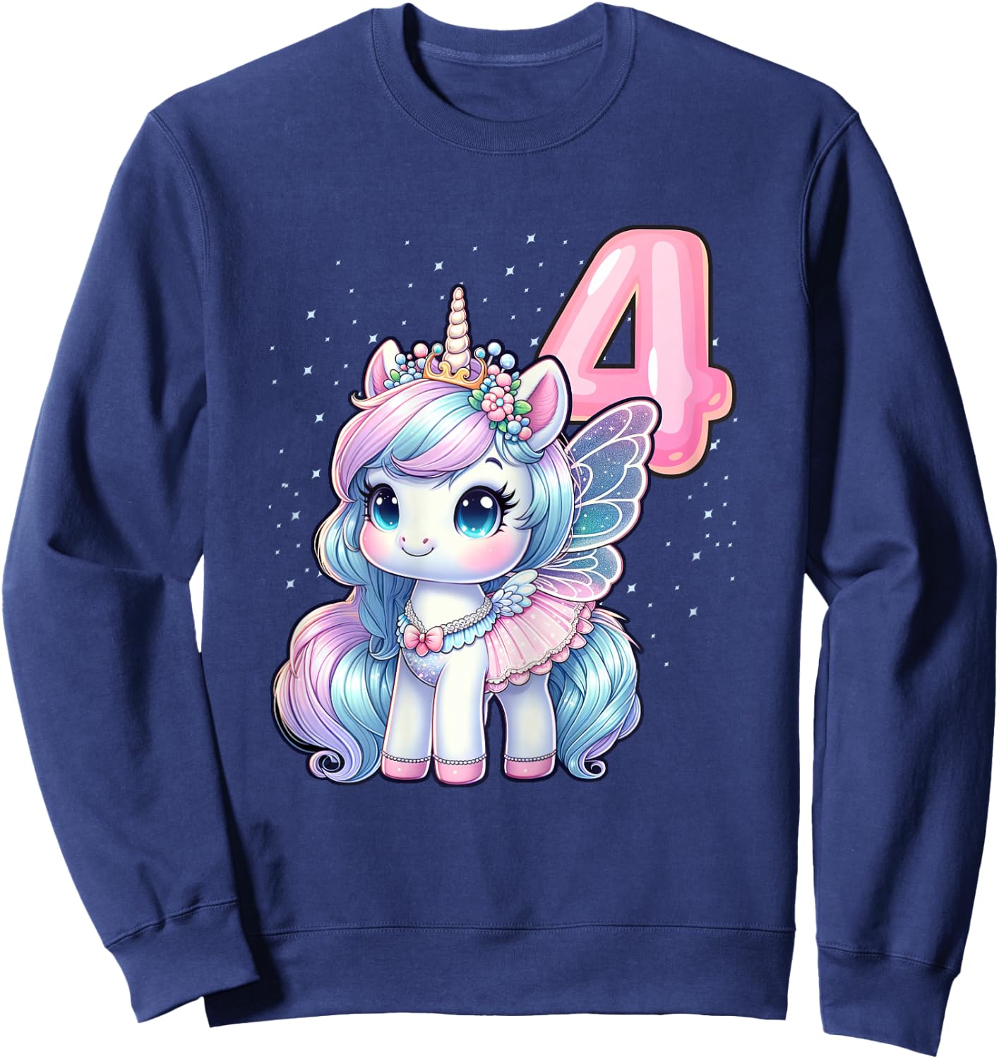 Unicorn Fairy 4th Birthday 4 Year Old Party Girls Outfit Sweatshirt - Sweatshirt | Navy