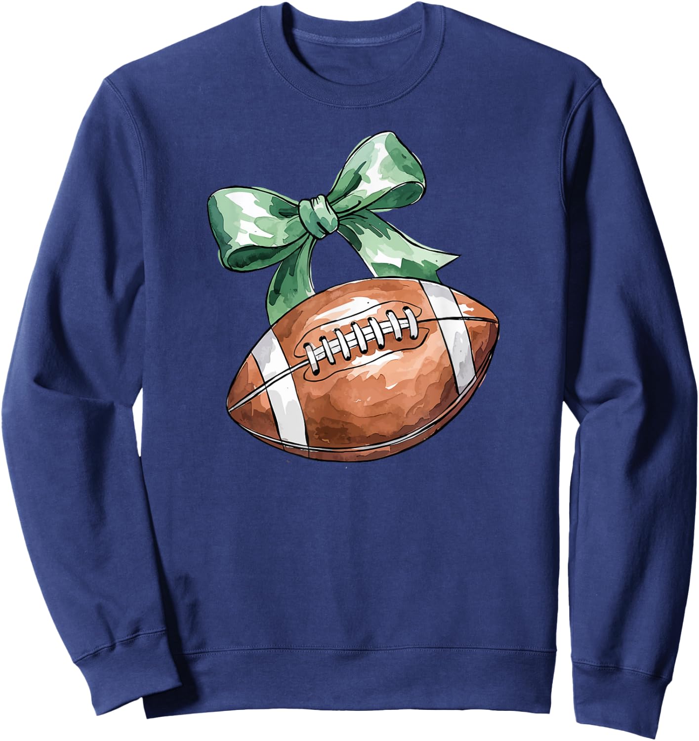Coquette Football with Green Bow, Cute Team Spirit Sports Sweatshirt - Sweatshirt | Navy