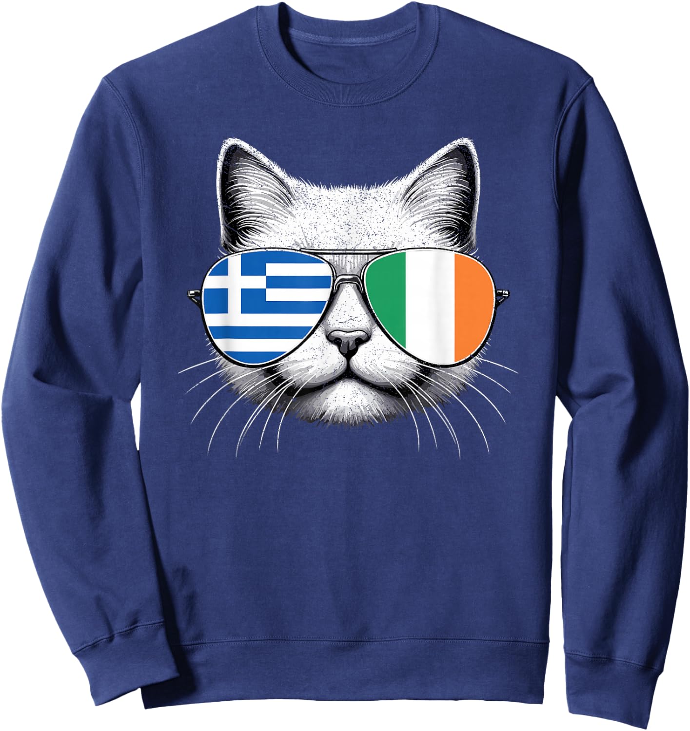 Greek Irish Flag Funny Cat Greece Ireland Mix Heritage Sweatshirt - Sweatshirt | Navy