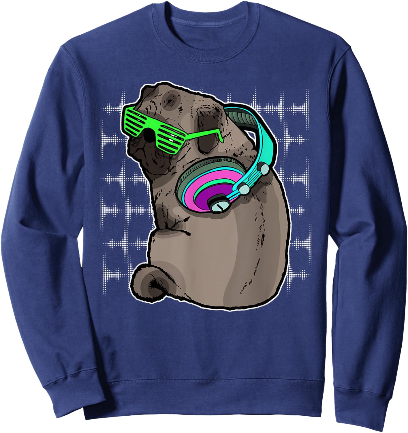 Pug Dj Music Lover Headphones Sound Funny Gift Sweatshirt - Sweatshirt | Navy