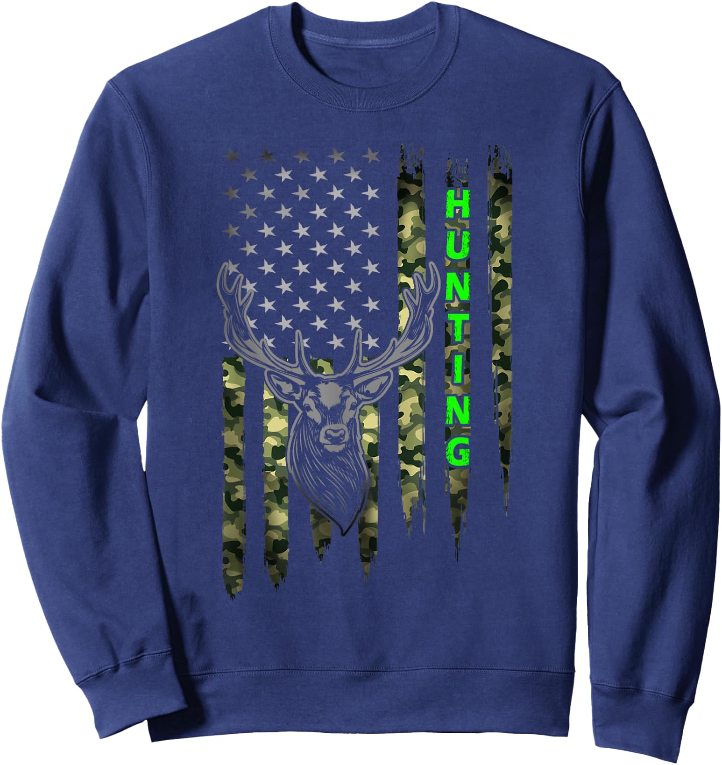 Patriotic Whitetail Buck Deer Hunting American Camouflage Small Sweatshirt - Sweatshirt | Navy