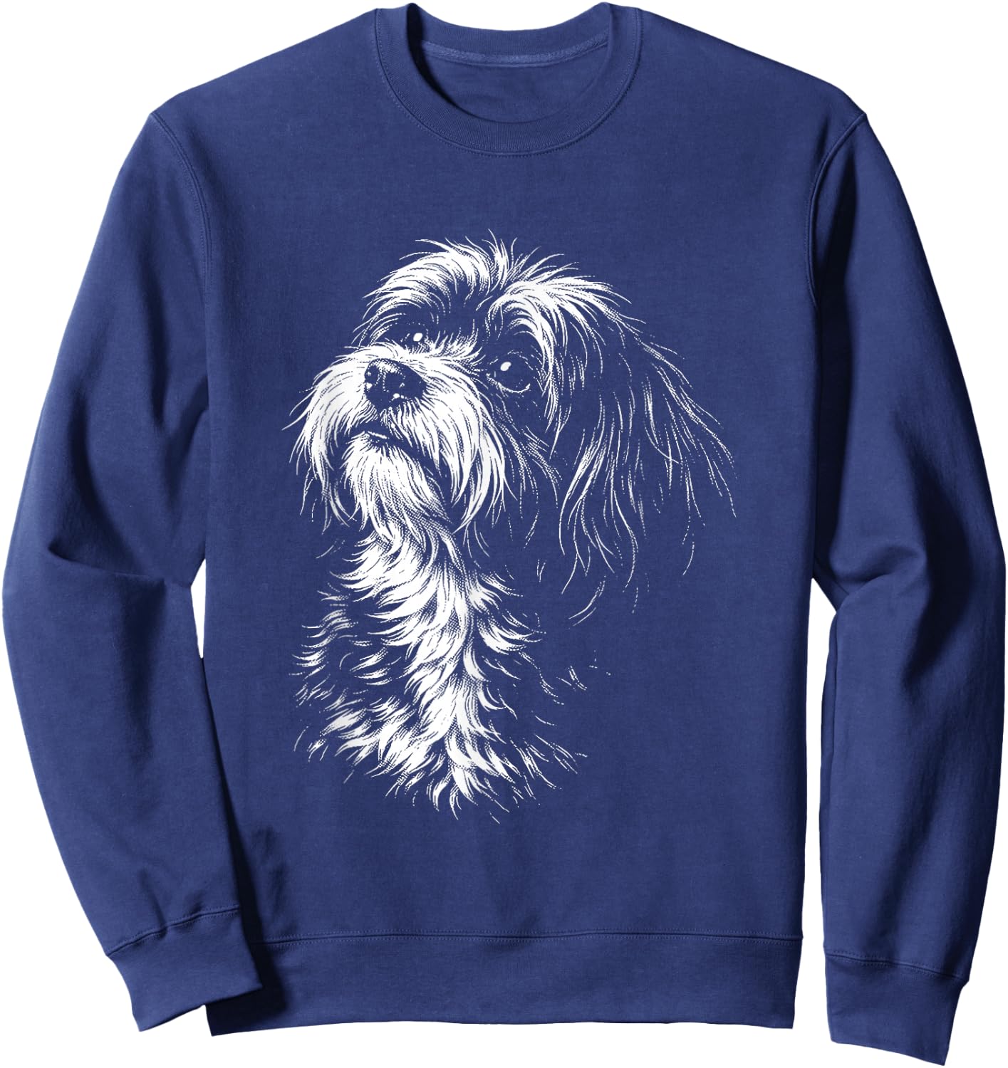 Havanese Portrait Black and White Dog Lover Sweatshirt - Sweatshirt | Navy